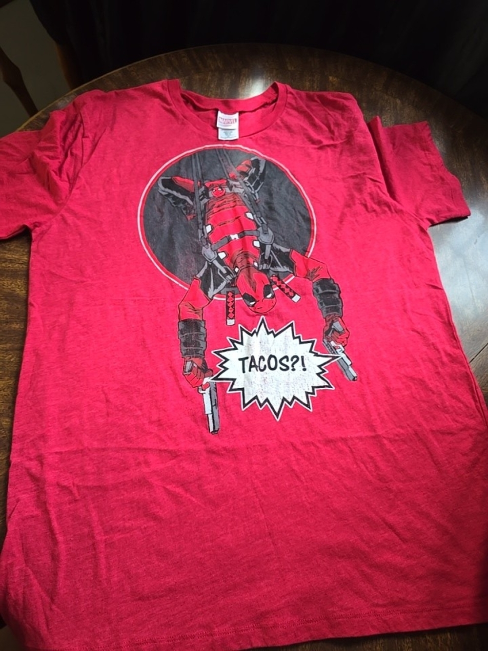 Men's XL Red Deadpool Graphic Tee - Tacos?
